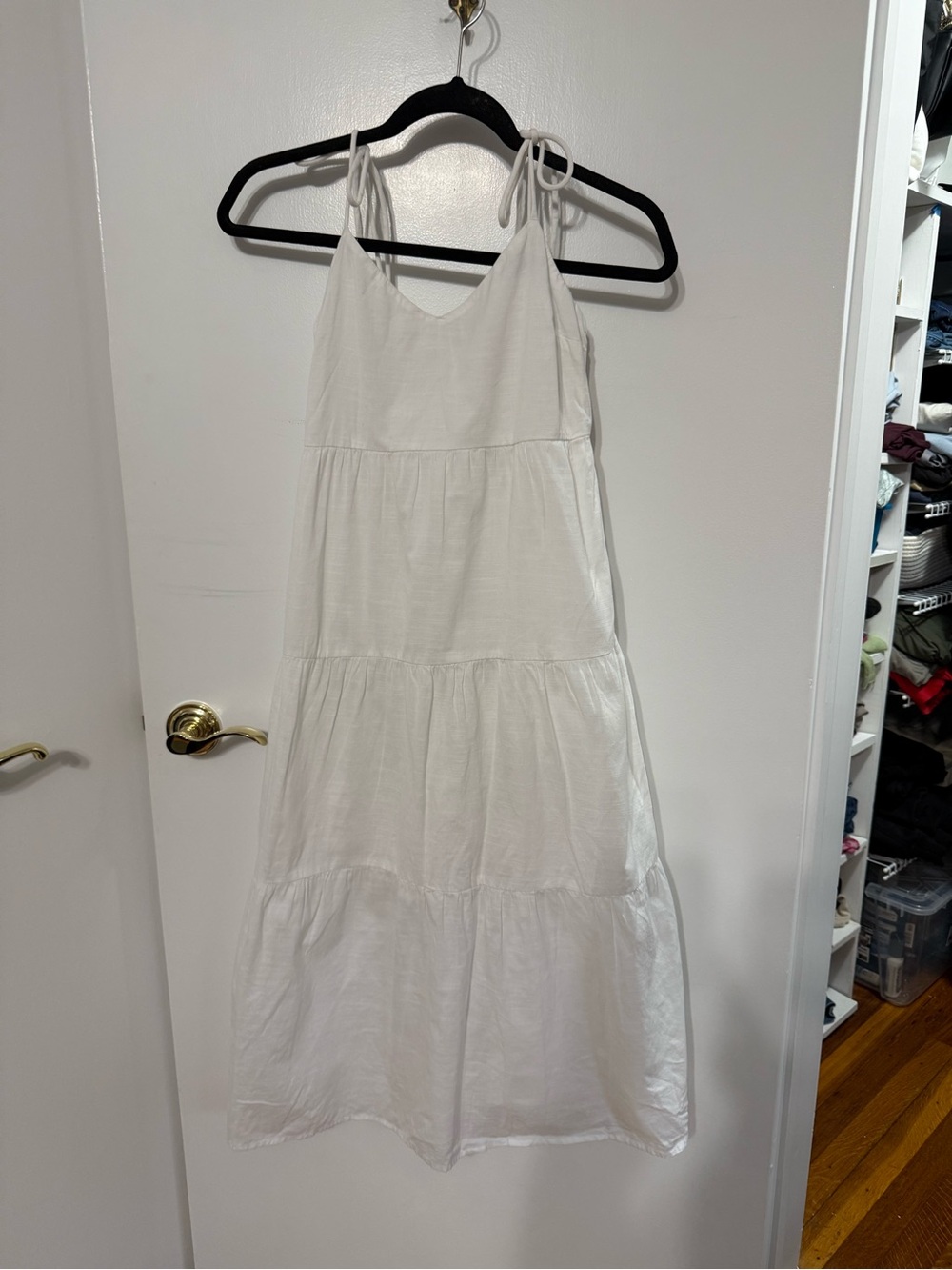 Abercrombie & Fitch White Tiered Maxi Dress with Tie Straps